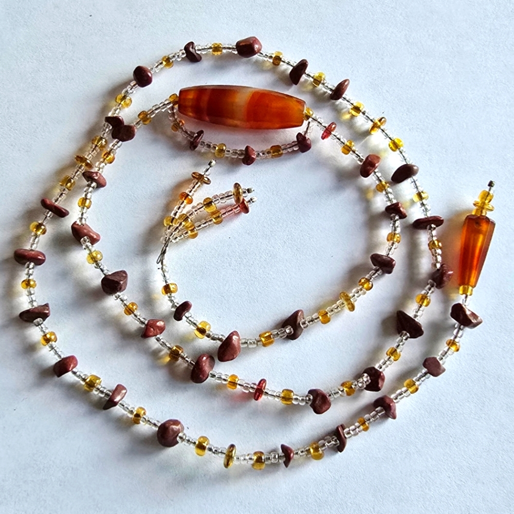 Handmade Necklace Brown Orange Yellow Clear Boho Y